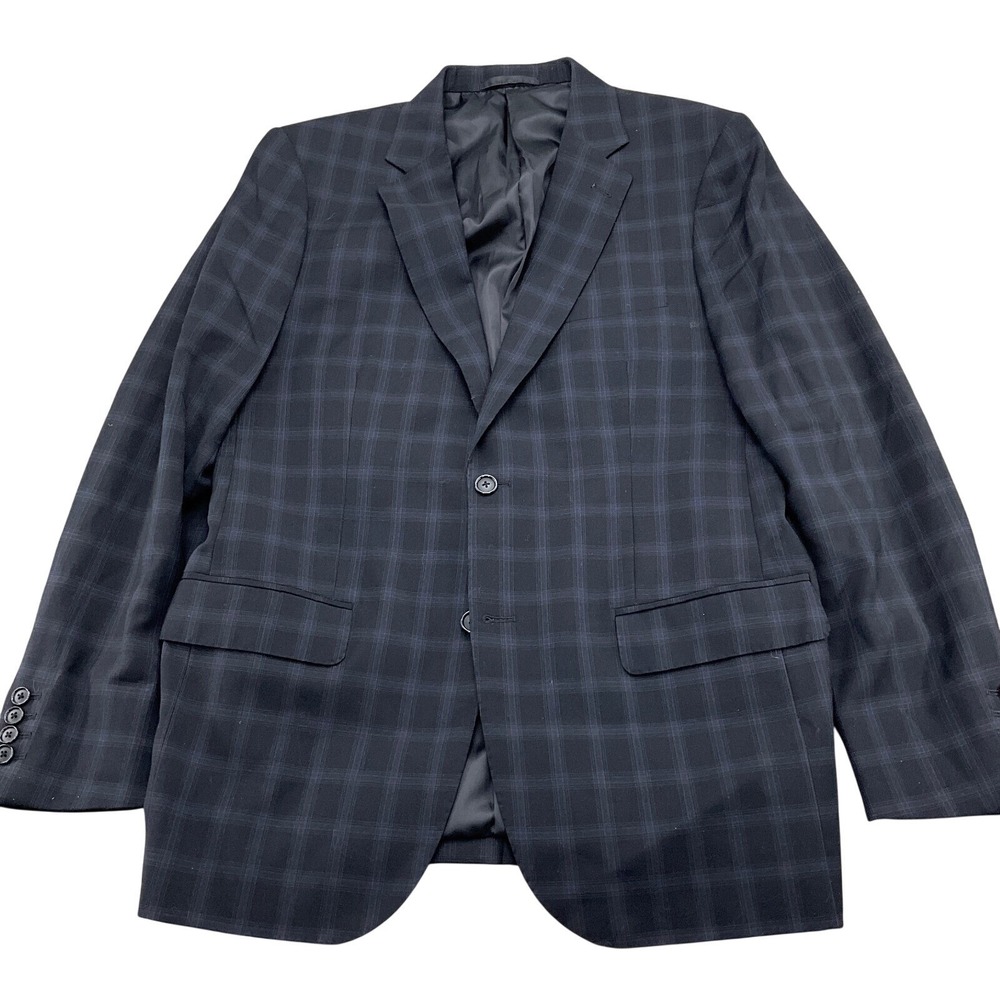 Apsley Bespoke Tailors Blazer Mens 42R Navy Blue Windowpane Plaid Jacket